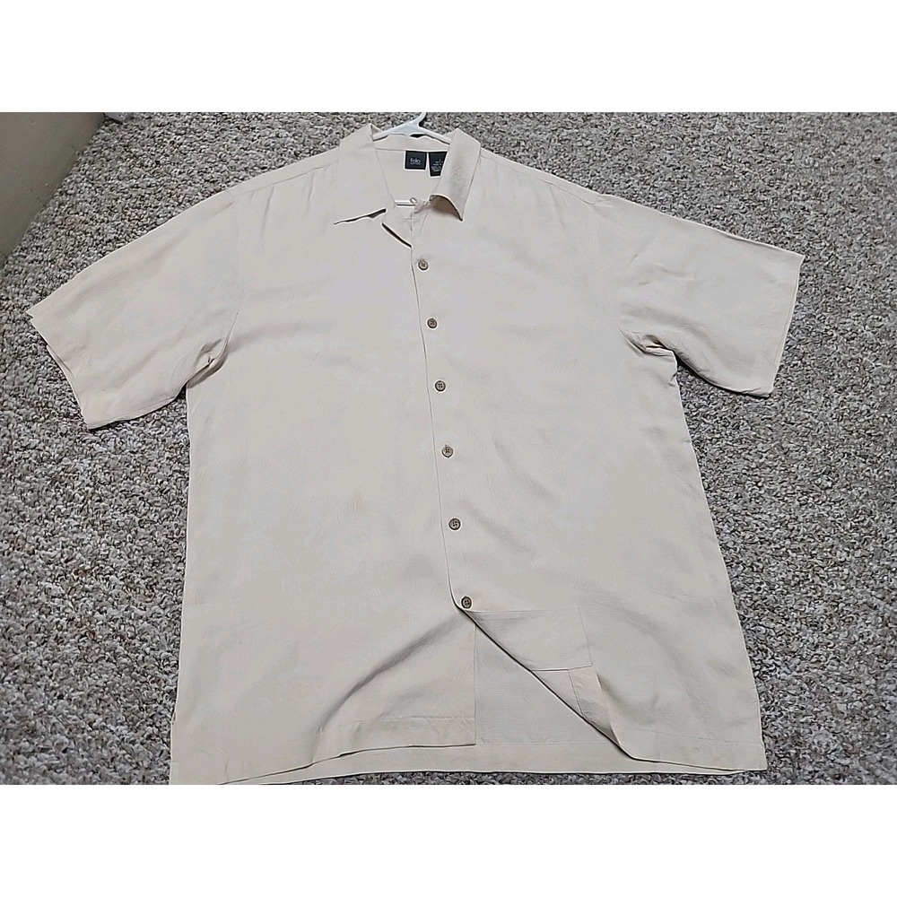 Folio New York Silk‎ L Short Sleeve Casual Button Shirt Vanilla Cream Beige Read